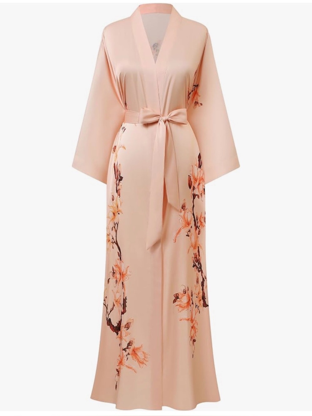 Women’s Satin Floral Long Robe Kimono - Blush Pink